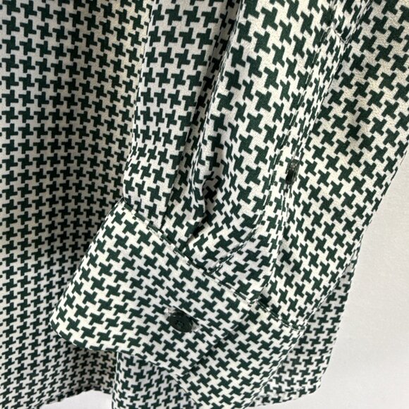 Talbots Women's Top Plus 3Xp Green White Houndstooth Long Sleeve Button Up Light - Picture 5 of 8